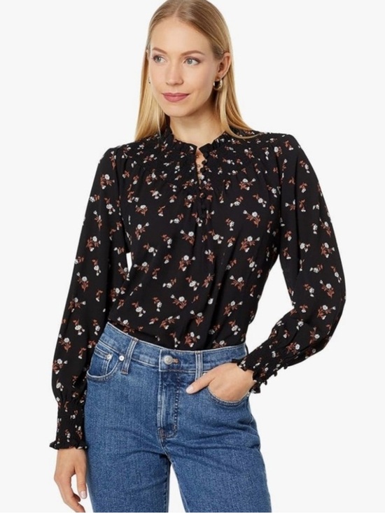 Madewell Tops - Madewell Dainty Ruched Neck Foliage Print Airy 1/4 Button Down Blouse